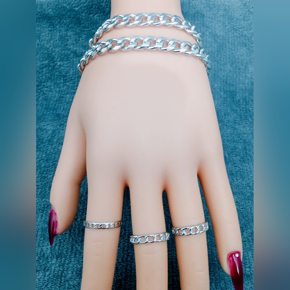 CURB LINK BRACELETS AND RINGS SET